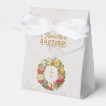 Rapariga Baptism Floral Marble Dourado Cross Rosa 