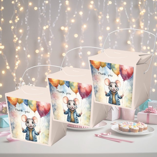 Caixinha De Lembrancinhas Rato bonito com balões coloridos, personalizado (Criador carregado)