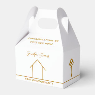 Caixinha De Lembrancinhas Real Estate Company Chic Dourado White Housearming