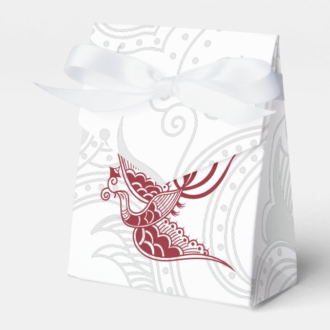Caixinha De Lembrancinhas Red Bird & Henna Swirl Favor Box (Frente)
