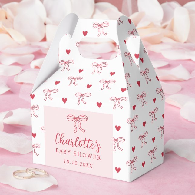 Caixinha De Lembrancinhas Red Bow Hearts Valentines Baby Shower (Casamento)