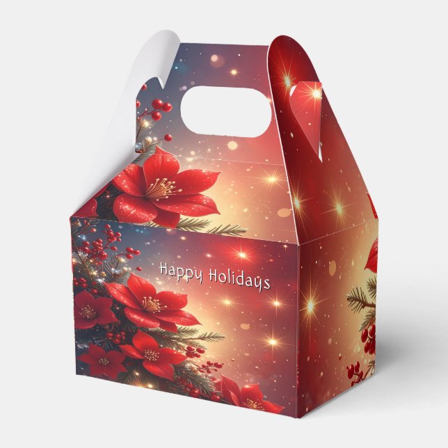 Caixinha De Lembrancinhas Red Christmas Floral Holiday Gift Box (Frente)