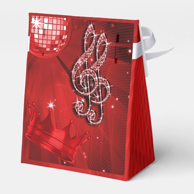 Caixinha De Lembrancinhas Red Disco Ball, Music Notes and Crown Favbox (Verso)