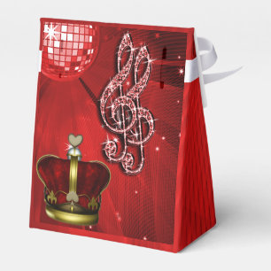 Caixinha De Lembrancinhas Red Disco Ball, Music Notes and Crown Favbox