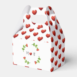 Caixinha De Lembrancinhas Red Heart & Floral Monogram Gable Gift Box