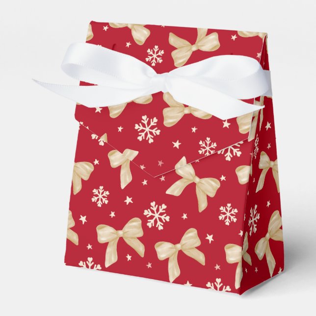 Caixinha De Lembrancinhas Red Party Favor Tent Box with Gold Bow Pattern  (Frente)