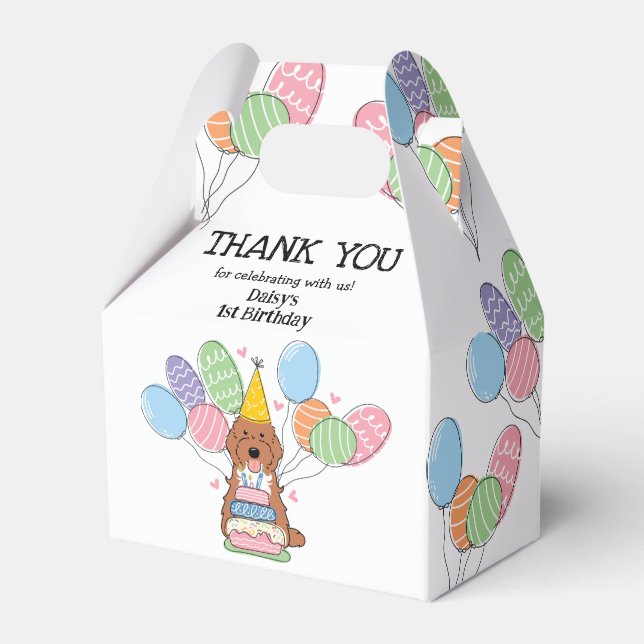 Caixinha De Lembrancinhas Red Tuxedo Cockapoo Cavapoo Aniversário Obrigado (Frente)