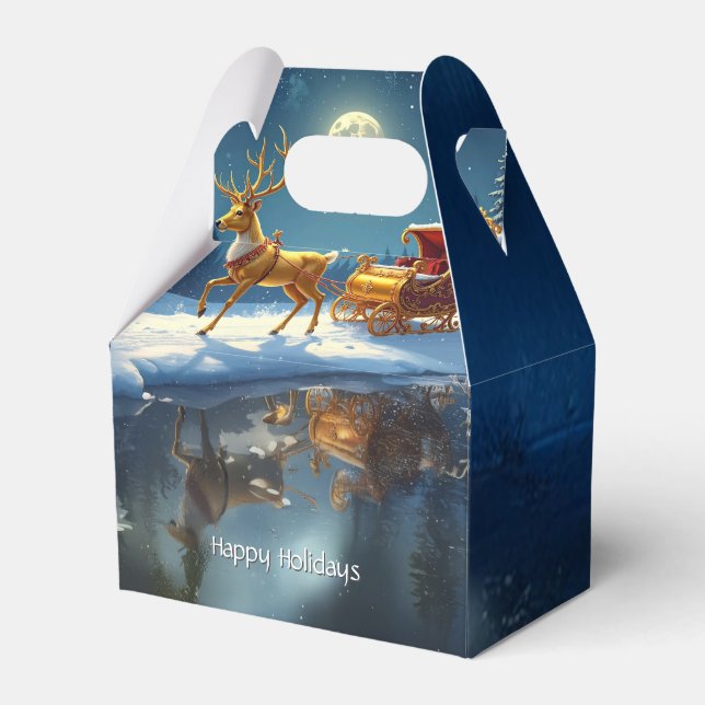 Caixinha De Lembrancinhas Reindeer Christmas Sleigh Holiday Favor Box (Frente)