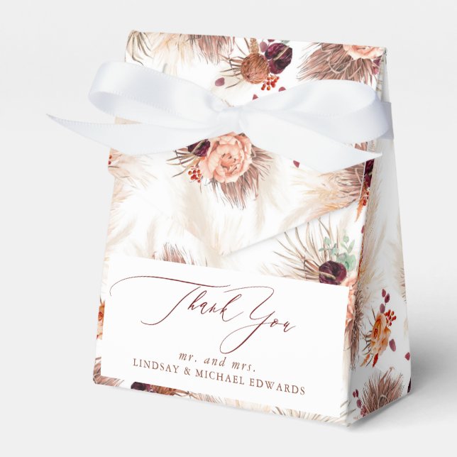 Caixinha De Lembrancinhas Relva das Pampas Flores de Terracota Tropical  (Frente)