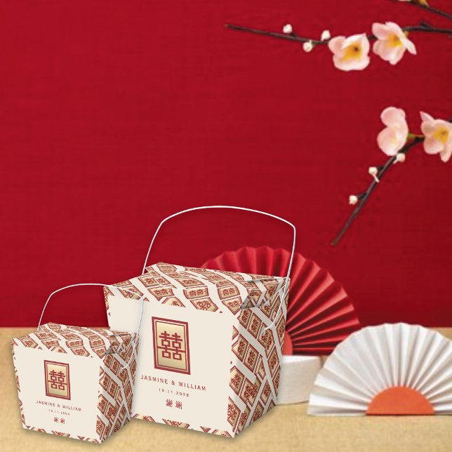 Caixinha De Lembrancinhas Retângulo Dourado Felicidade Dupla Casamento Chinê (Gold/Red Classic Rectangle 2 Double Happiness Chinese Wedding Party Favor Boxes @ fatfatin_red_knot)
