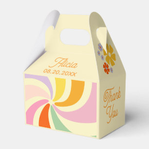 Caixinha De Lembrancinhas Retro 70s Groovy Wave Flower Aniversário Obrigado