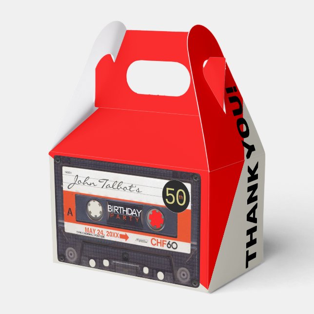 Caixinha De Lembrancinhas Retro Audiotape S 50º aniversário Obrigado GFB (Frente)