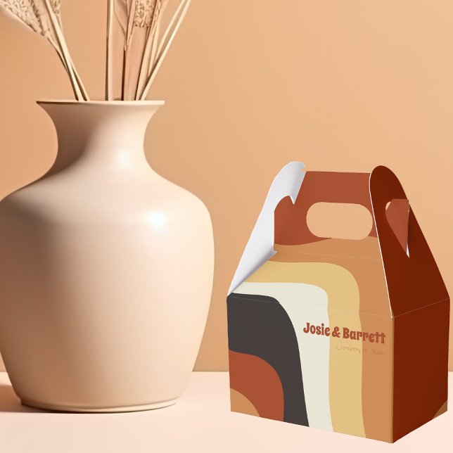 Caixinha De Lembrancinhas Retro Groovy 70s Onda Laranja Castanho Funky Casam (Criador carregado)