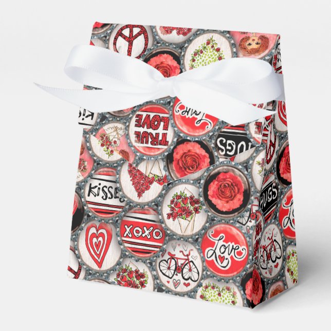 Caixinha De Lembrancinhas Retro Red Floral Hearts Namorados Boné (Frente)