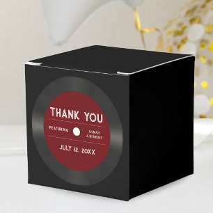 Caixinha De Lembrancinhas Retro Red Vinyl Record Black Weding Obrigado