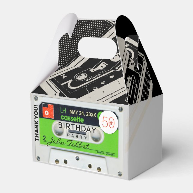 Caixinha De Lembrancinhas Retro W Audiotape 50º Aniversário Obrigado FB (Frente)