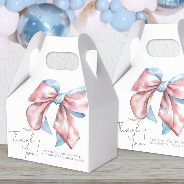 Caixinha De Lembrancinhas Revelação Do Gênero Do Arco Cor-De-Rosa E Azul (Pink And Blue Bow Gender Reveal Favor Boxes)