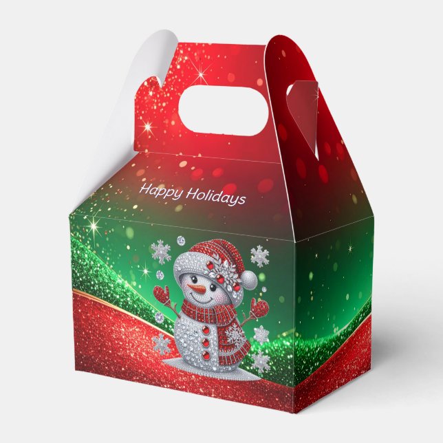 Caixinha De Lembrancinhas Rhinestones Snowman Holiday Favor Box (Frente)