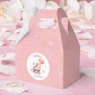 Caixinha De Lembrancinhas Roller Skating Pink Glitters Girl's Birthday