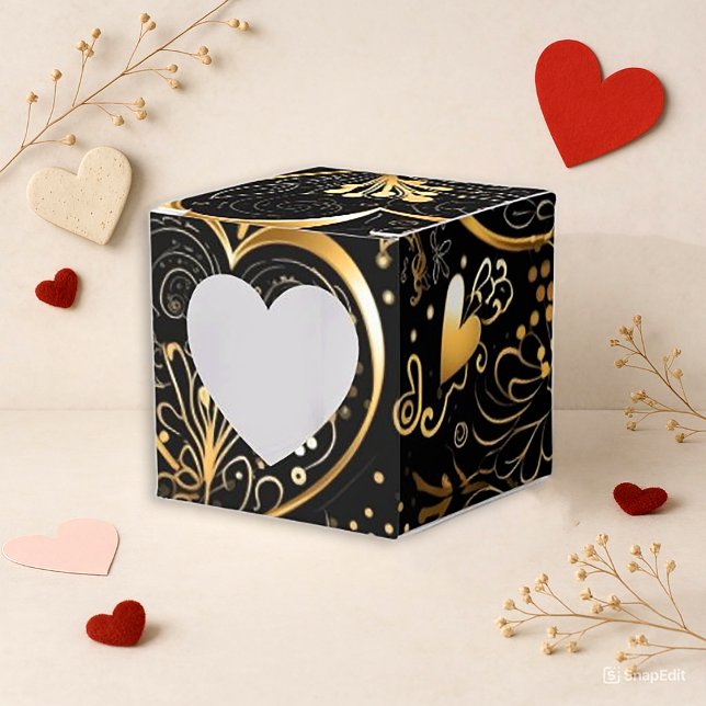 Caixinha De Lembrancinhas Romantic Black Gold Heart Valentine (Criador carregado)