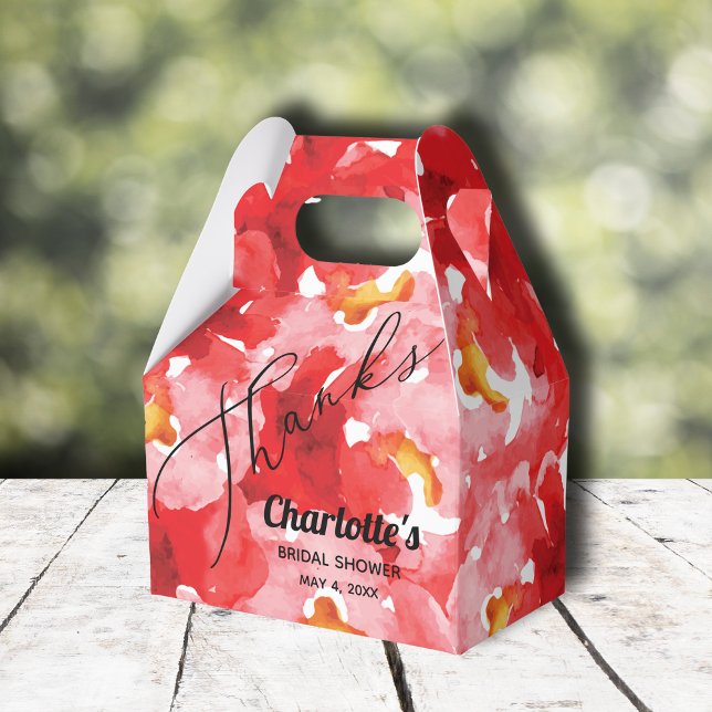 Caixinha De Lembrancinhas Rosa Chá de panela Floral (Red roses floral bridal shower gable-style favor boxes)