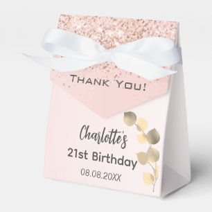 Caixinha De Lembrancinhas Rosa de aniversário de ouro, eucalipto, obrigado