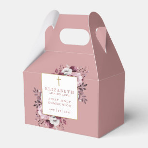 Caixinha De Lembrancinhas Rosa Desbotado Boho Floral Primeira Comunhão