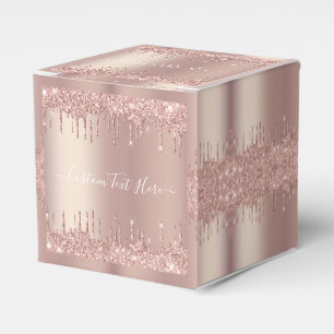 Caixinha De Lembrancinhas Rosa Dourada Glitter Texto Personalizado Seu Nome