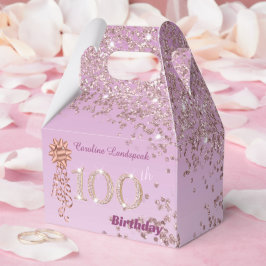 Caixinha De Lembrancinhas Rosa Dourado Glitter & Ribbon 100º Aniversário