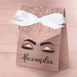 Caixinha De Lembrancinhas Rosa Dourado Glitter Sparkle Eyelashes Nome do Mon