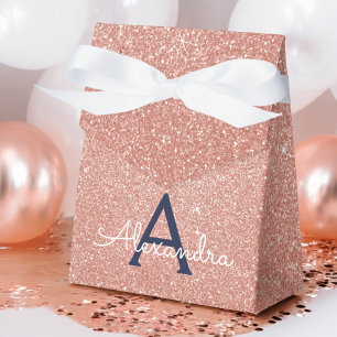 Caixinha De Lembrancinhas Rosa Dourado Rosa Naval Brilho Lascas Monograma