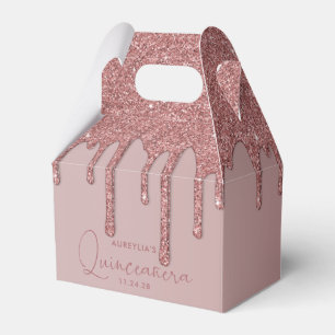 Caixinha De Lembrancinhas Rosa Dourado Sparkle Glitter Drives Quinceanera