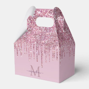 Caixinha De Lembrancinhas Rosa Glitter Drives Monograma Personalizado E Nome