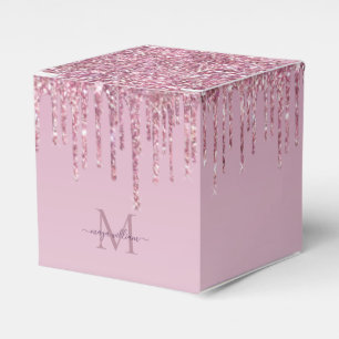 Caixinha De Lembrancinhas Rosa Glitter Drives Monograma Personalizado E Nome