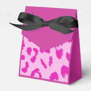 Caixinha De Lembrancinhas Rosa Quente e Estampa de Leopardo Preto