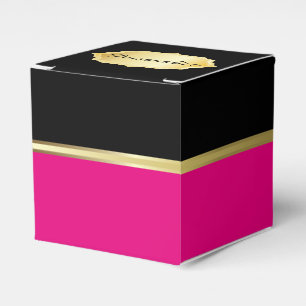 Caixinha De Lembrancinhas Rosa quente e preto elegantes