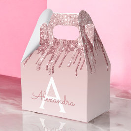 Caixinha De Lembrancinhas Rosa Rosa Rosa Rosa Dourada, Brilhante e Monograma