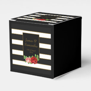 Caixinha De Lembrancinhas Rosa vermelha, Preto, Branco e Dourado -