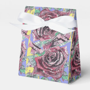 Caixinha De Lembrancinhas Rosa vermelha Watercolor Art Party Puro Amarelo