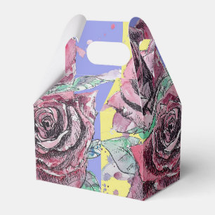 Caixinha De Lembrancinhas Rosa vermelha Watercolor Art Party Puro Amarelo