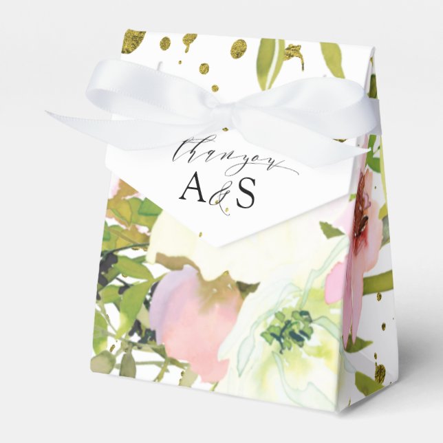 Caixinha De Lembrancinhas Rosas brancas e de pelúcia com palha de ouro (Frente)