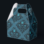 Caixinha De Lembrancinhas Rosas Damasco Gótico Verde-azulado e Preto<br><div class="desc">Padrão damasco rústico vintage preto e turquesa com caixa de presente de rosas aqua iridescentes ideal para casamentos góticos ou halloween!</div>