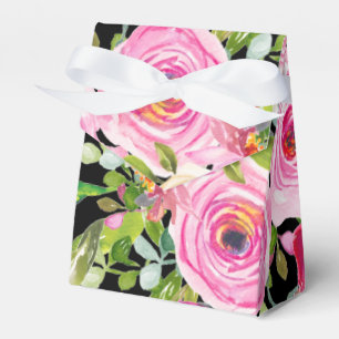 Caixinha De Lembrancinhas Rosas de aquarela a rosa em preto personalizado