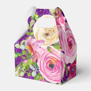 Caixinha De Lembrancinhas Rosas de aquarela rosa em roxo