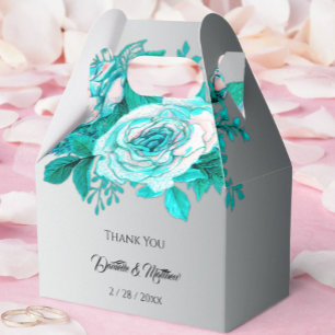 Caixinha De Lembrancinhas Rosas de Casamento de Prata Botânica Aqua