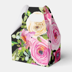 Caixinha De Lembrancinhas Rosas em Aquarela em Preto Pessoalizado Rosa