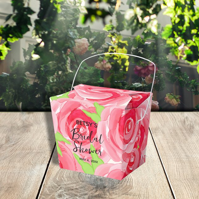 Caixinha De Lembrancinhas Rosas em Aquarela Rosa Para Levar (2" x 2" x 2.75" takeout style favor boxes ready to personalize for your occasion.)