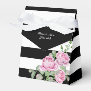 Caixinha De Lembrancinhas Rosas Rosa em faixas Pretas Personalizadas