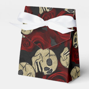 Caixinha De Lembrancinhas Rosas Vermelhas & Caveiras Cinza Preto Floral Góti