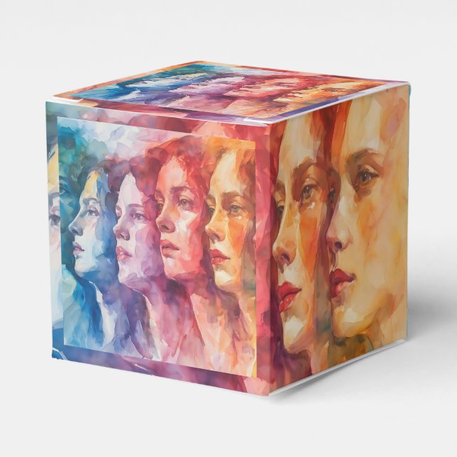 Caixinha De Lembrancinhas Rostos femininos - Pintura por aquarela (Frente)